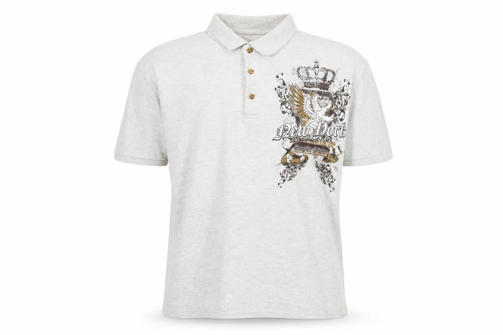 Gildan Men’s Grey Polo with Graphic Print, Size M