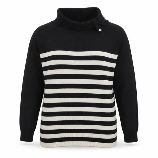 Wallis Women's Black Striped High Neck Jumper Size 18