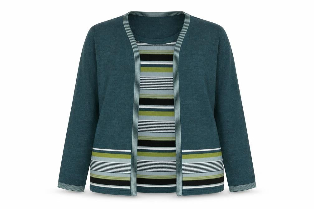 Honor Millburn Women's Green Cardigan, Size L, Striped