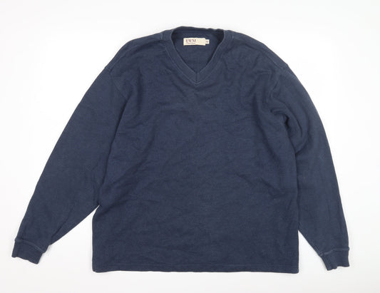 EWM Men's Blue Pullover Sweatshirt Size M, Knit V-Neck