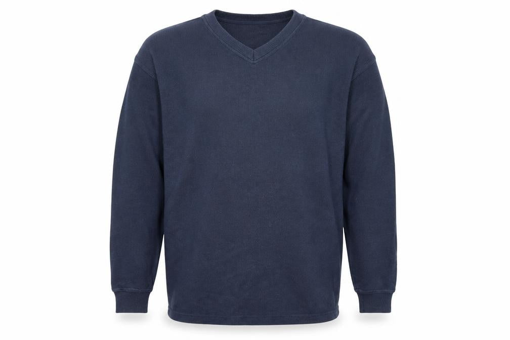 EWM Men's Blue Pullover Sweatshirt Size M, Knit V-Neck
