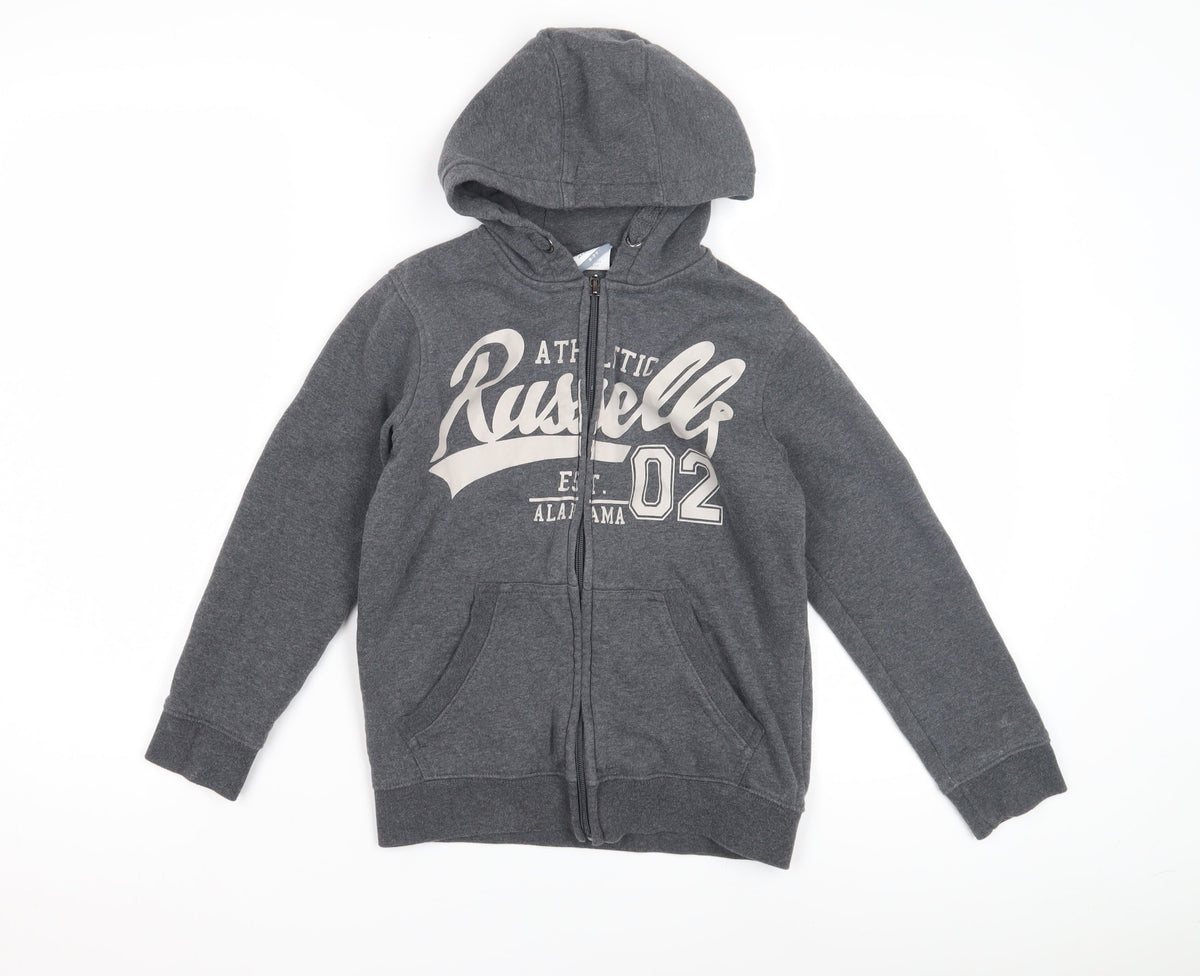 Russell Athletic Boys Grey Full Zip Hoodie, Graphic Logo, Regular Fit
