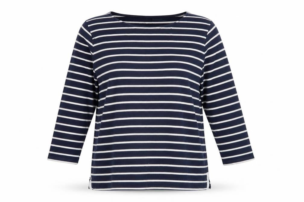 Jaeger Women's Blue Striped Boat Neck Top M