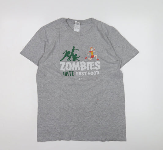 Grey Men's Medium Zombie Graphic T-Shirt