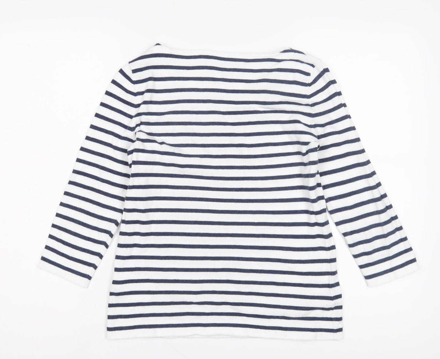 Oui Women's White Striped 3/4 Sleeve Boat Neck T-Shirt