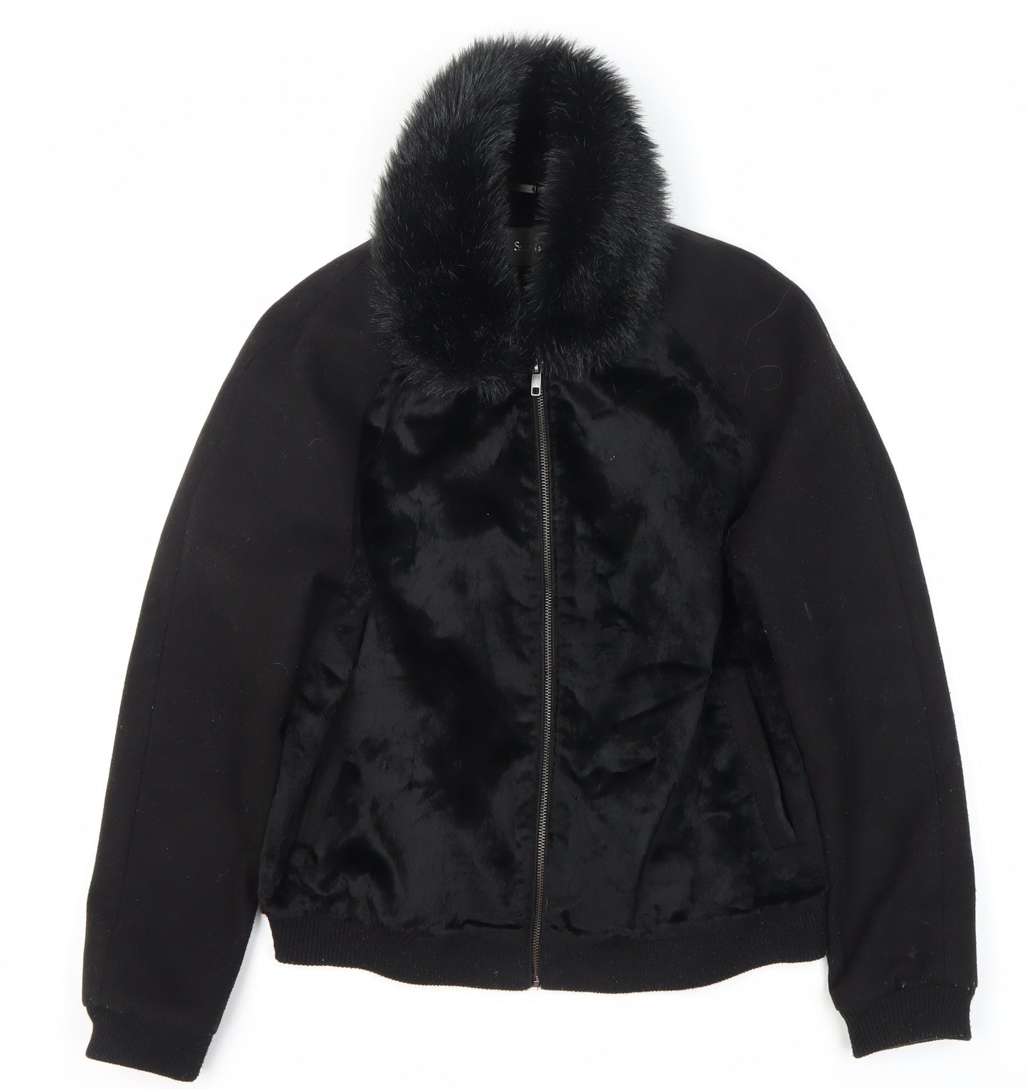 South Women's Black Fur Trim Jacket Size 14