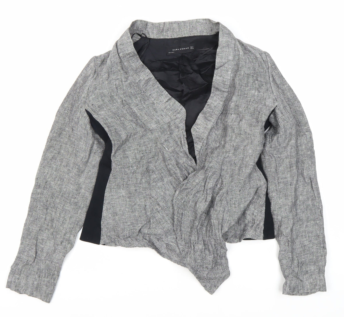 Zara Women's Grey Collarless Tweed Jacket Size 12