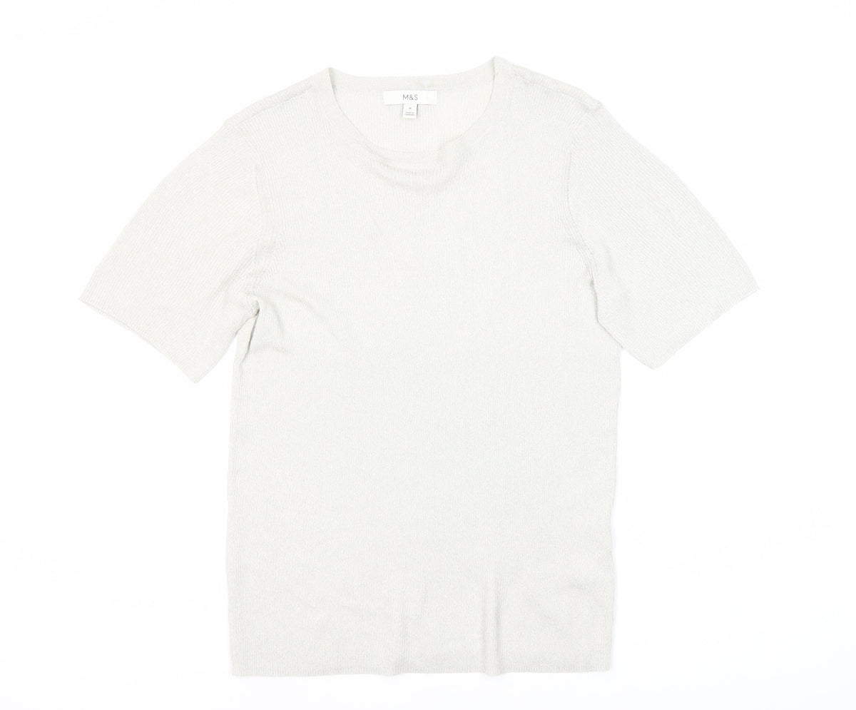 Marks & Spencer Grey Knit Short Sleeve Top - Medium