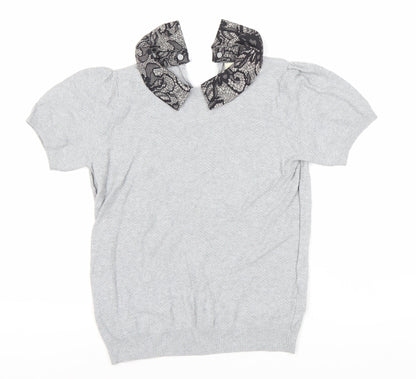 Oasis Women's Grey Collared Knit Blouse S