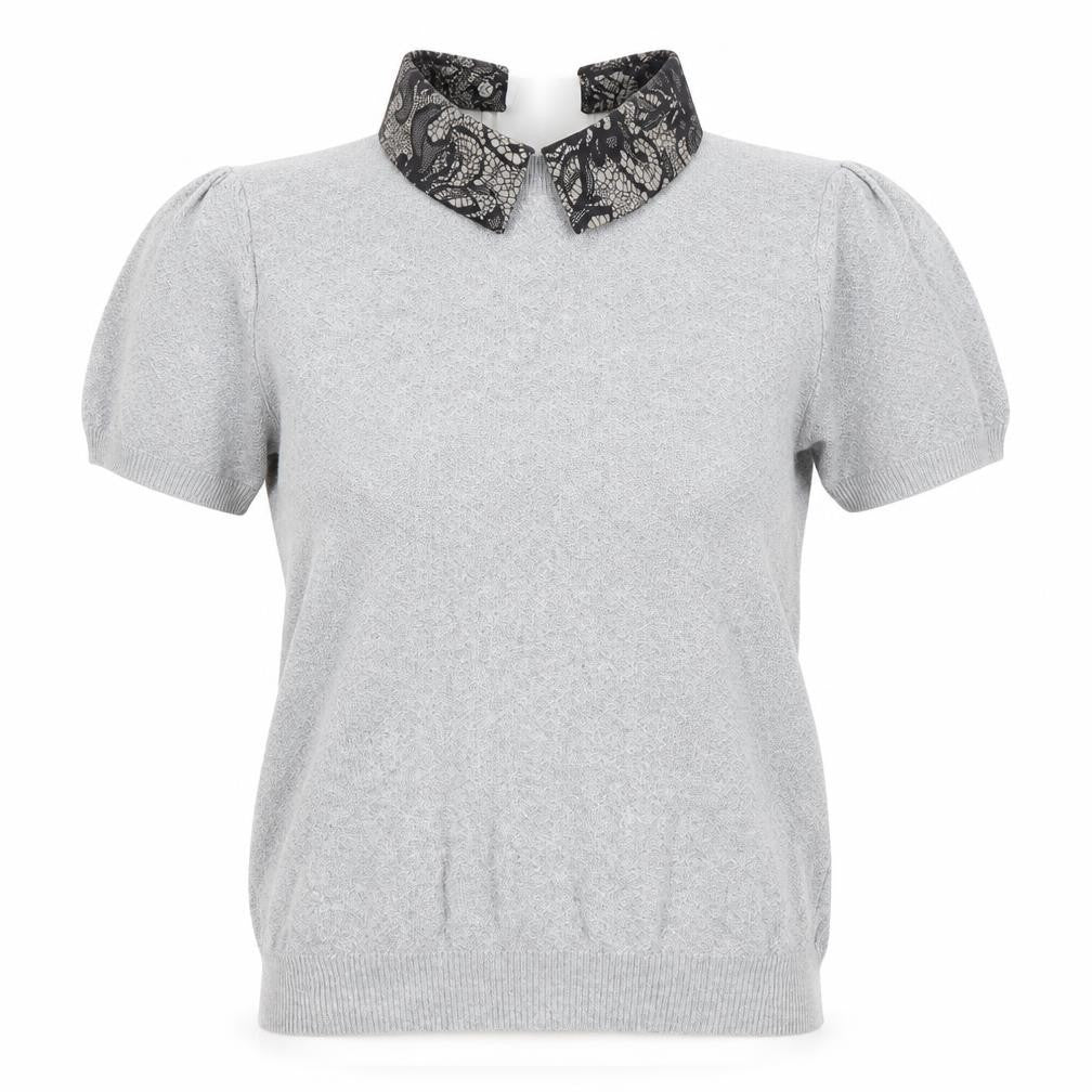 Oasis Women's Grey Collared Knit Blouse S