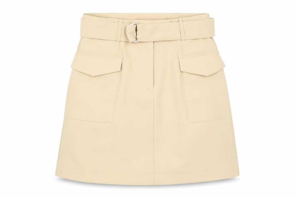 Lipsy London Women's Beige Pocket Skirt - Size 6, Buckle Accent