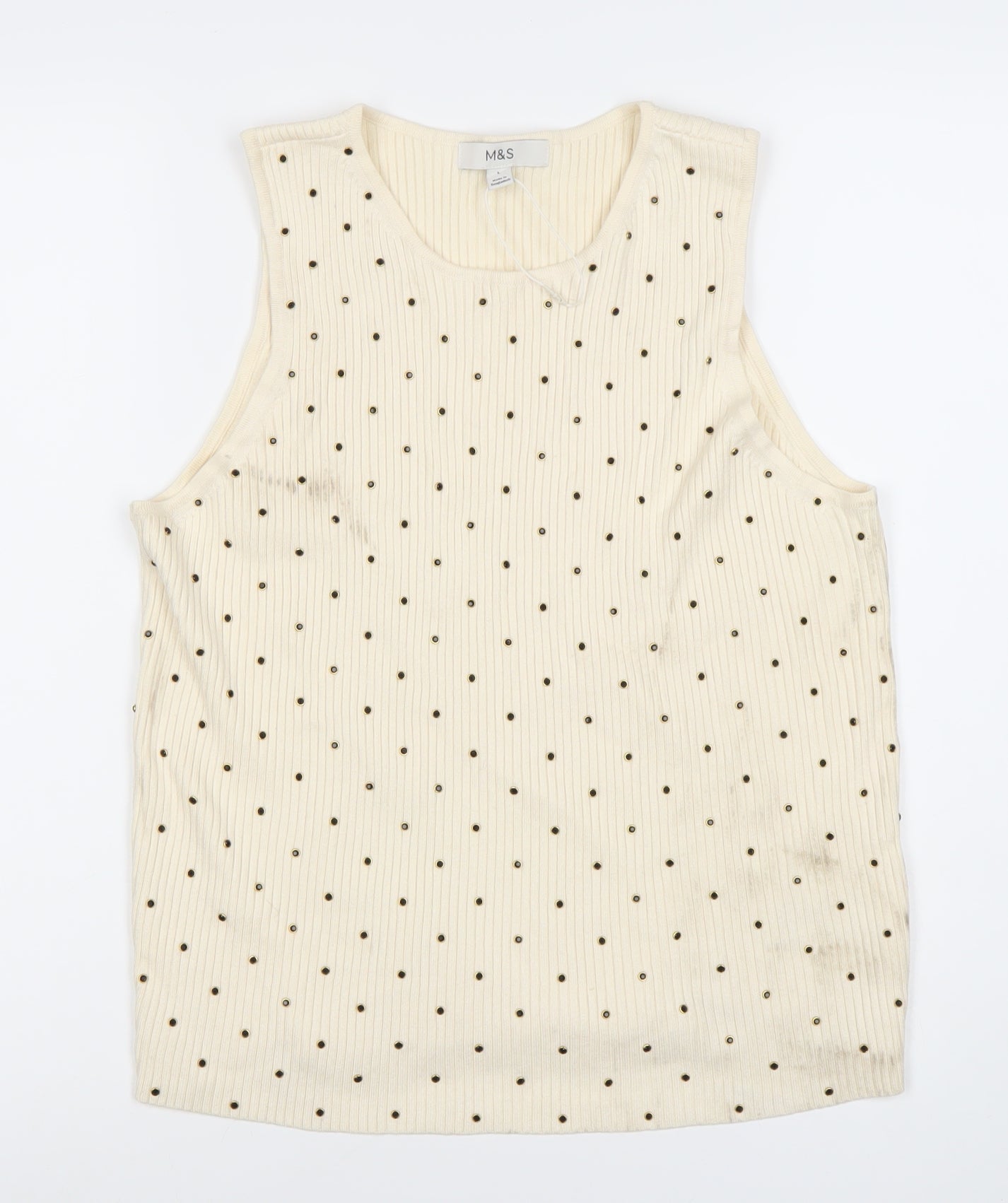 Marks & Spencer Womens Beige Tank Top L Studded Accents