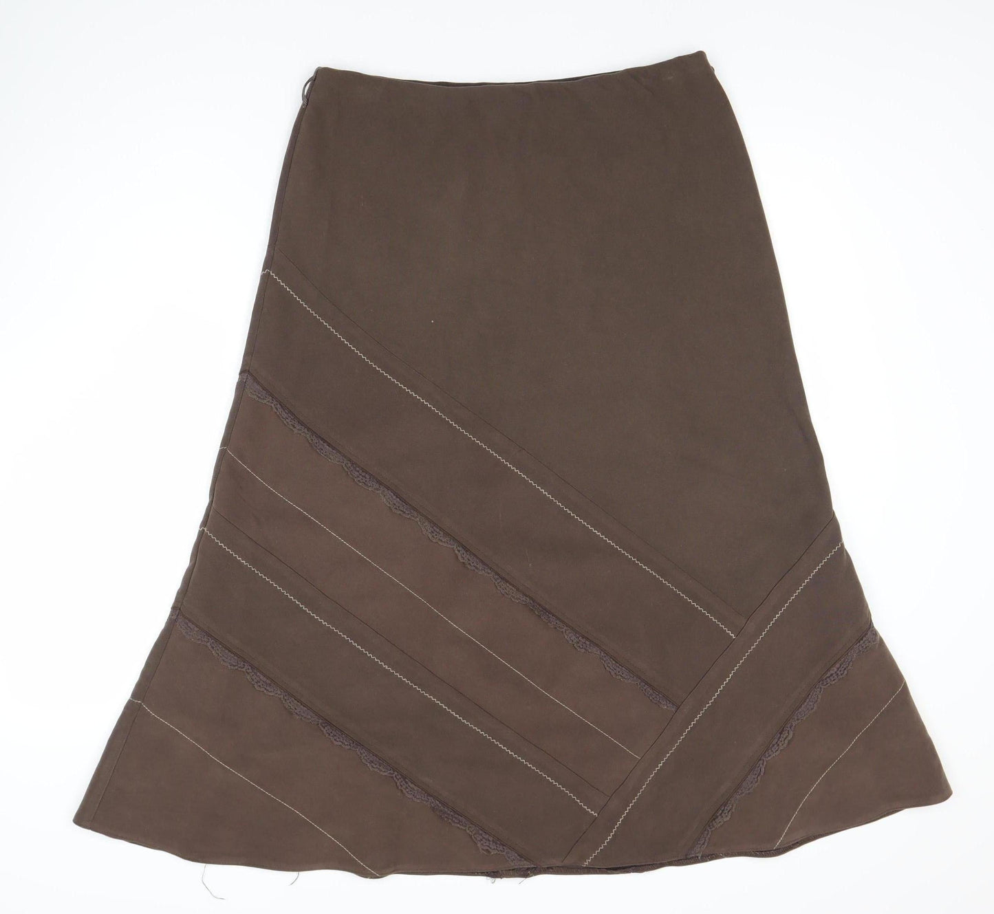 Elegant A-Line Brown Midi Skirt for Women Size 12