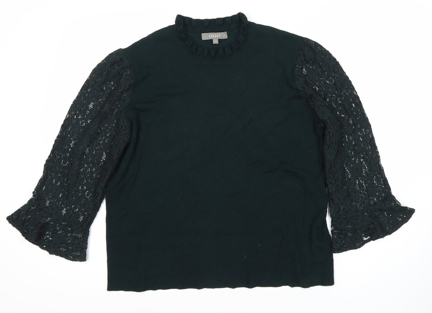 Oasis Women's Black Lace Bell Sleeve Top, XL, Elegant Comfort
