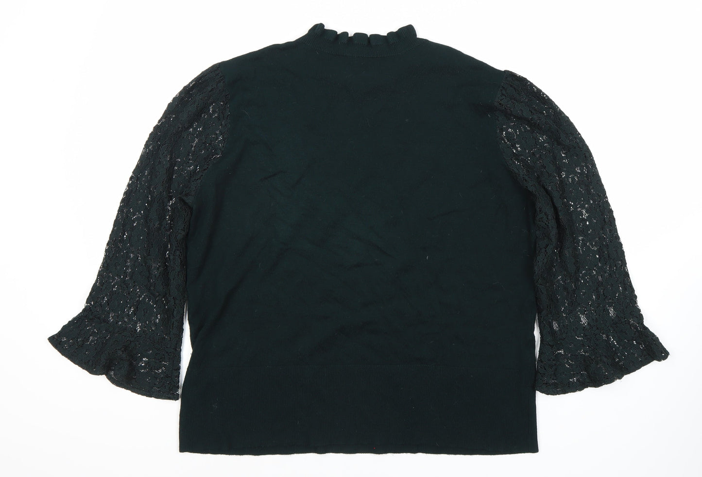Oasis Women's Black Lace Bell Sleeve Top, XL, Elegant Comfort