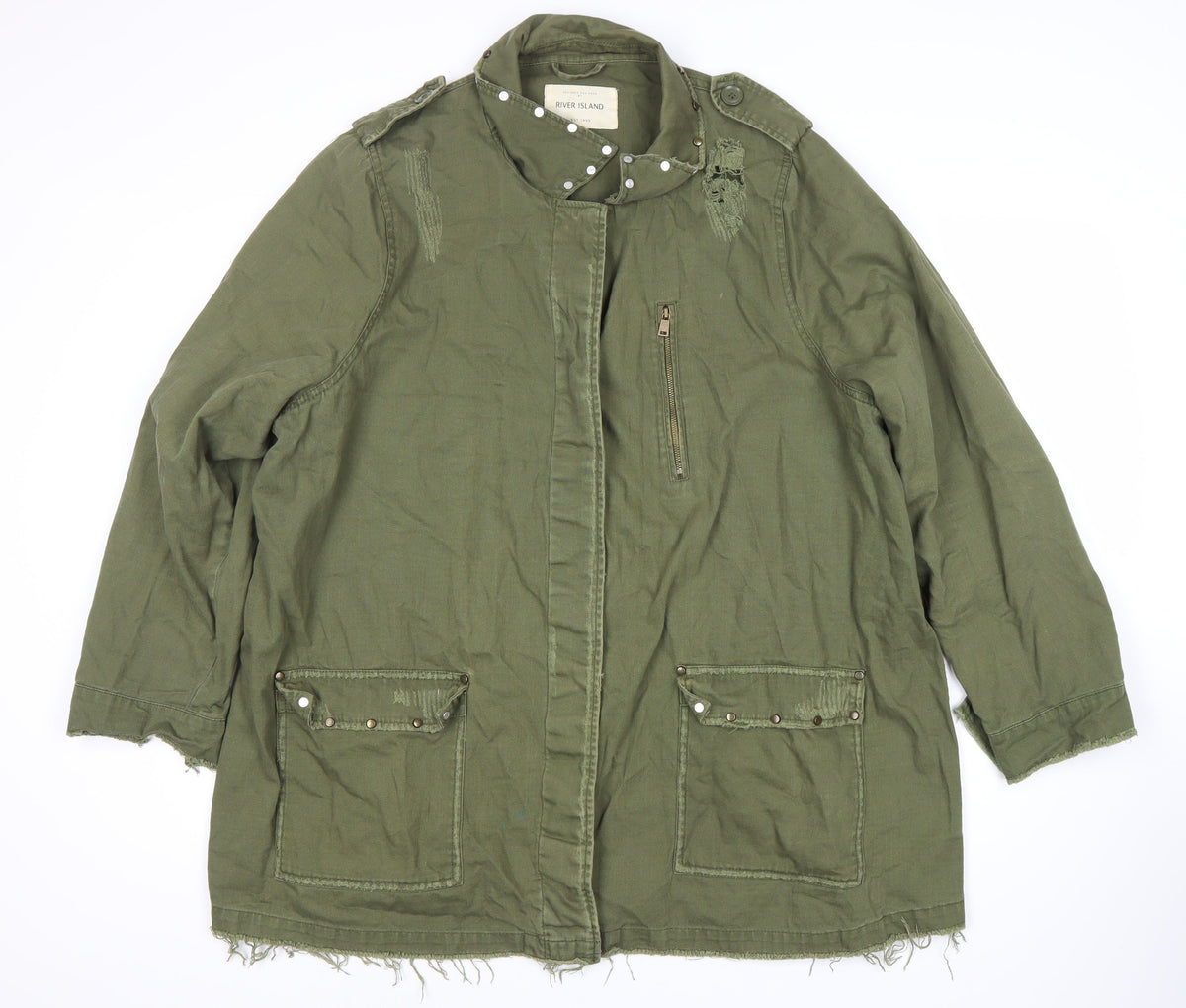 River Island Women's Green Military Jacket Size 16