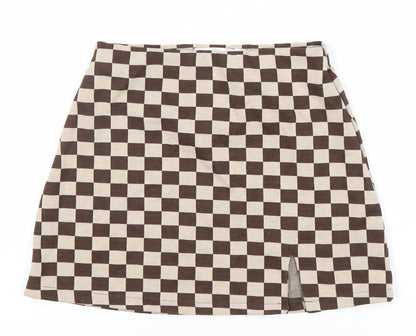 Pull&Bear Women's Brown Check Skirt, Size 12