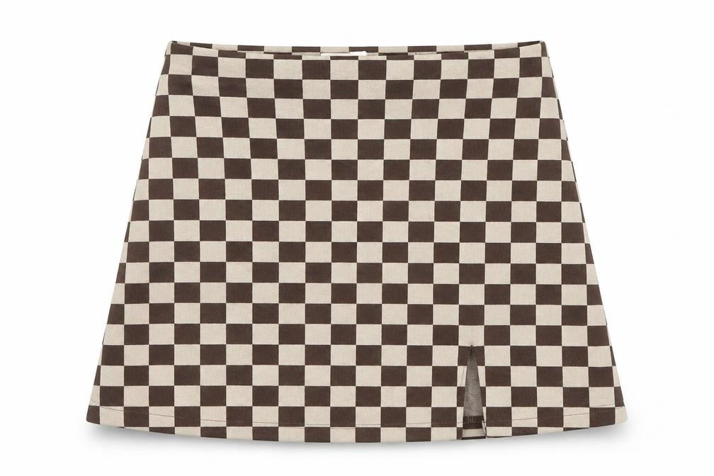 Pull & Bear Women's Brown Check Skirt, Size 12