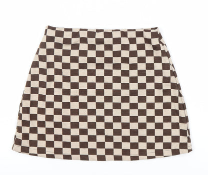 Pull&Bear Women's Brown Check Skirt, Size 12