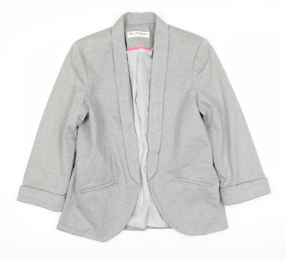 Additional front view of Miss Selfridge Women Grey Blazer, size 10, Shawl Lapel