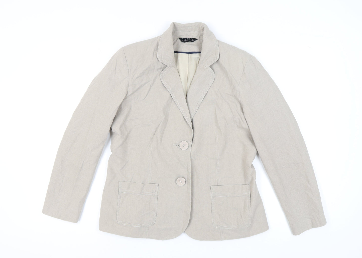 Classic Beige Women's Blazer - Size 14 Linen Blend