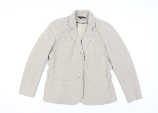 Classic Beige Women's Blazer - Size 14 Linen Blend