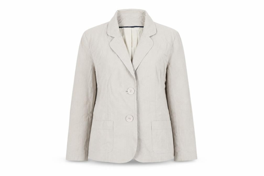 Classic Beige Women's Blazer - Size 14 Linen Blend
