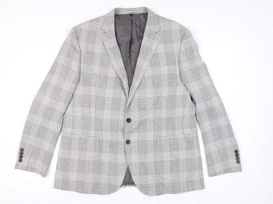 Marks and Spencer Men's Grey Plaid Blazer Size 46R
