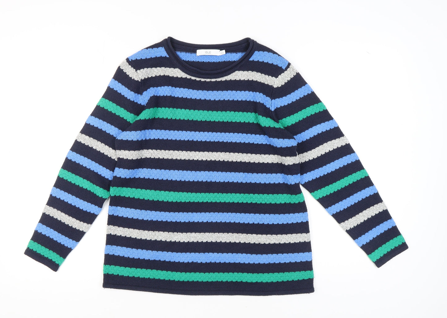Isle Women's Blue Striped Jumper, M Round Neck