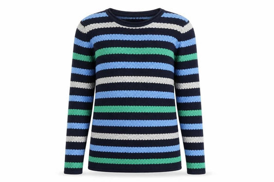 Isle Women's Blue Striped Jumper, M Round Neck