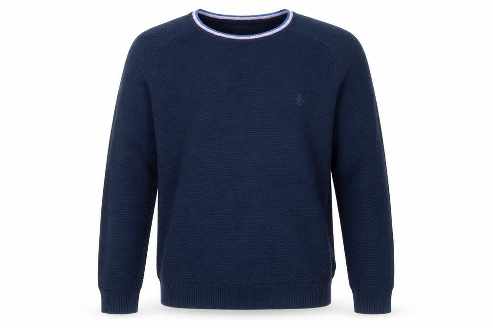 Penguin Men's Large Blue Waffle-Knit Pullover Jumper