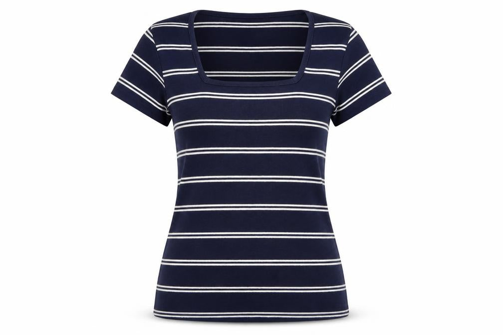 Cotton Traders Women Blue Striped T-Shirt Size 10