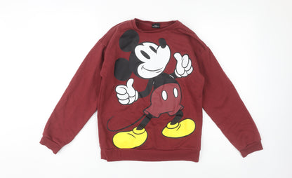 Front view of Disney boys’ red mickey mouse graphic sweatshirt 11-12 years