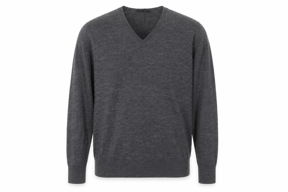COS Men’s Grey Wool V-Neck Pullover Jumper, Medium