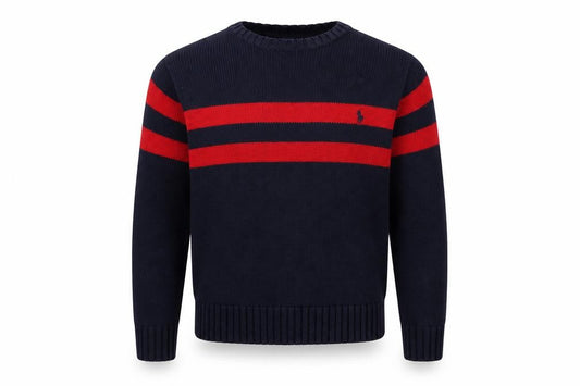 Front view of Polo Ralph Lauren boys’ blue striped jumper s