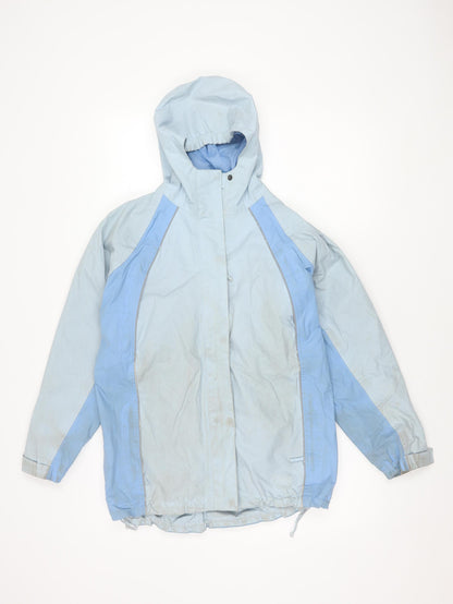 Additional front view of Peter Storm girls’ blue mid-length waterproof jacket