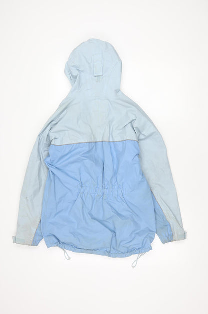 Back view of Peter Storm girls’ blue mid-length waterproof jacket