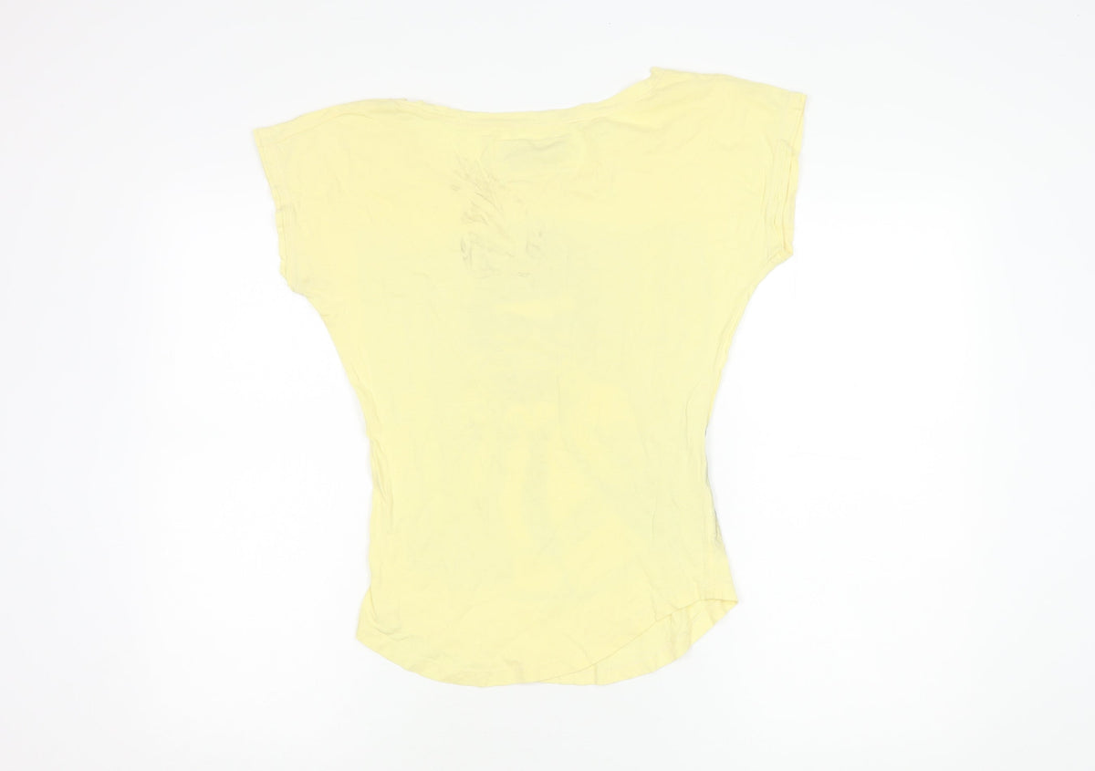 Zara Women’s Yellow Graphic T-Shirt, Size S, Casual Style