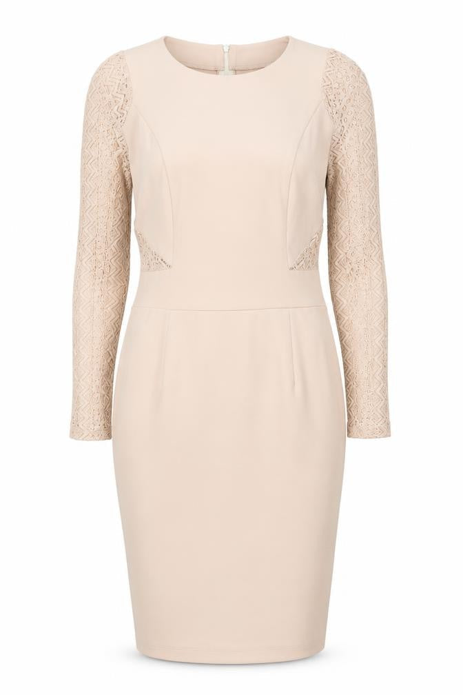 Oeuvre Women's Beige Dress, Size 12, Long Sleeve Chic Attire