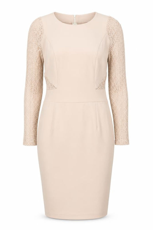 Oeuvre Women's Beige Dress, Size 12, Long Sleeve Chic Attire