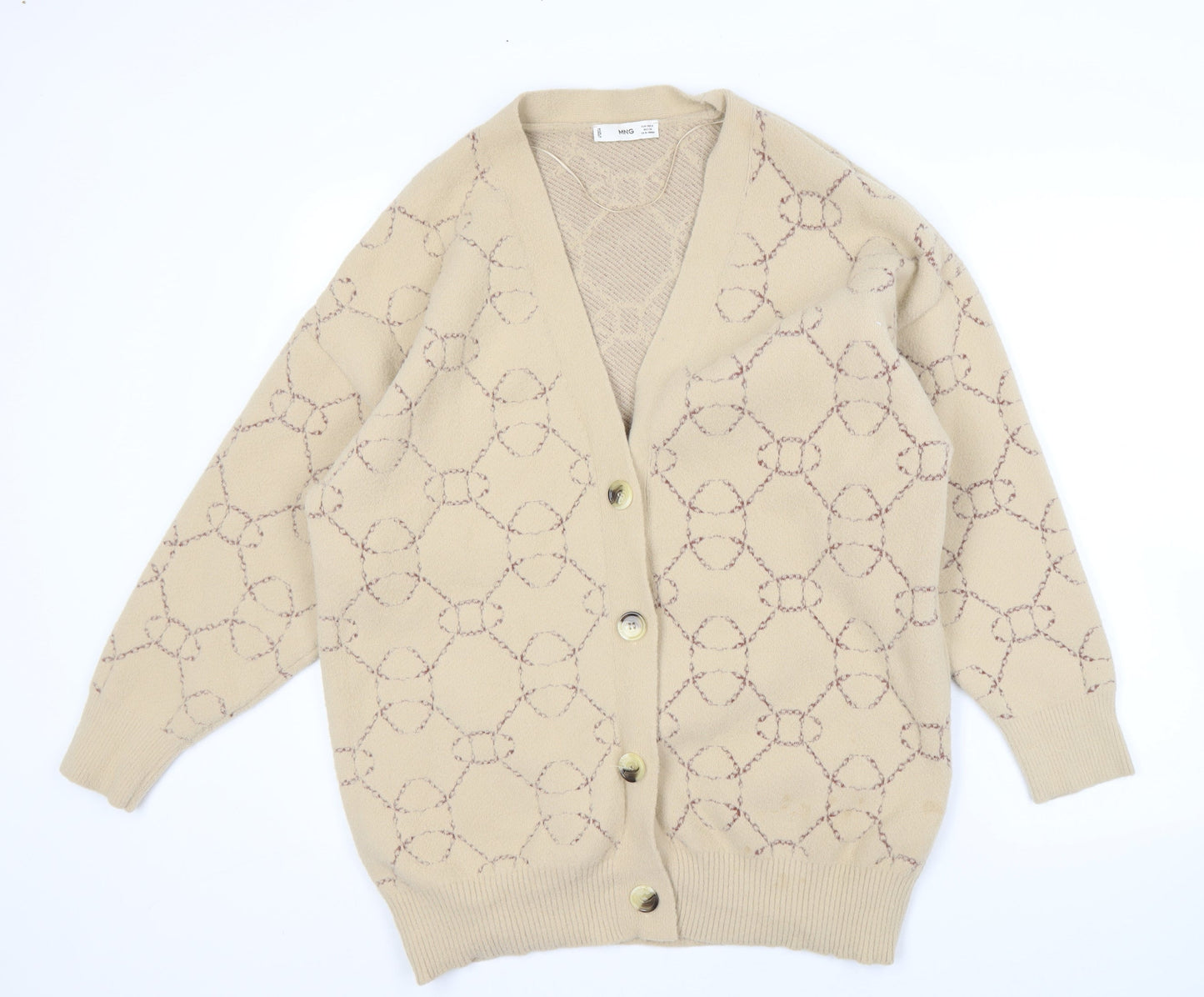 MNG Women's Beige V-Neck Cardigan Size 10
