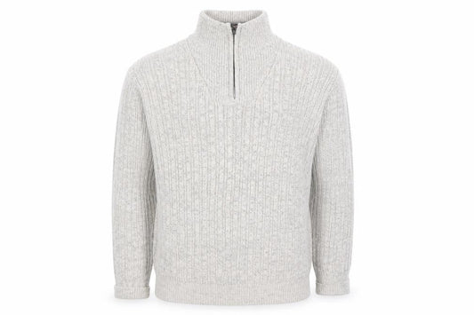 Front view of Maine New England Men's Grey M Cable-Knit Jumper