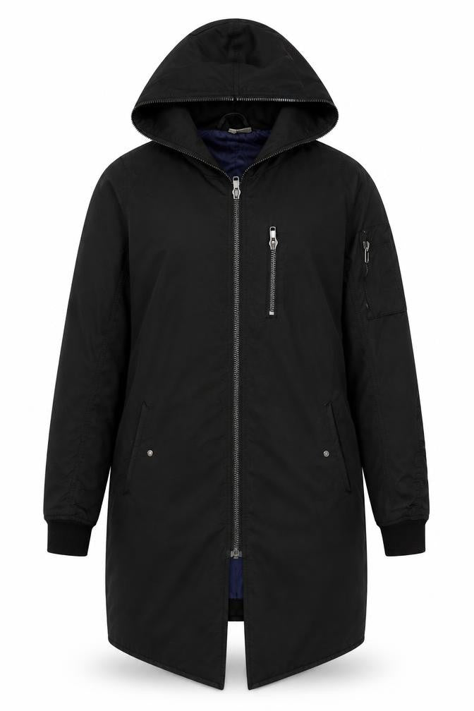Black Women's Parka Coat Size 8 with Full Zip