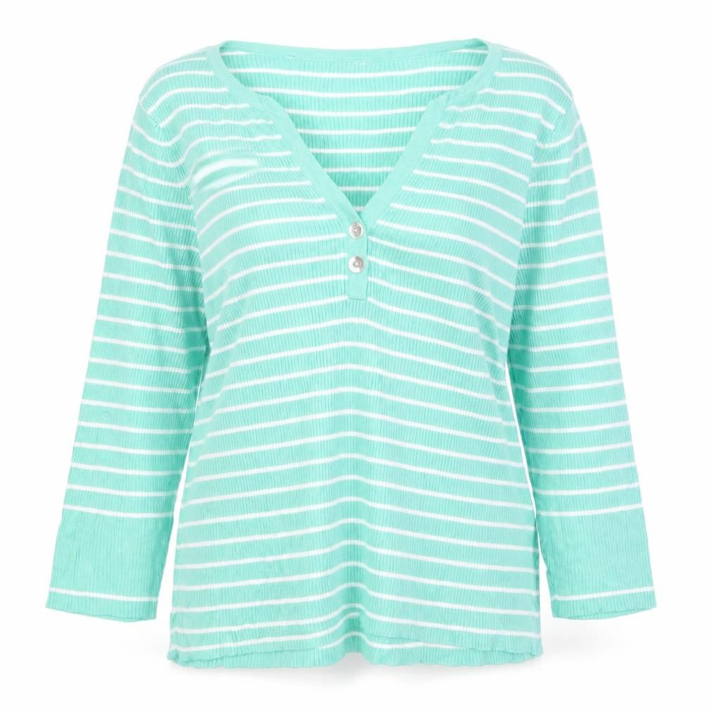 Lauren Ralph Lauren Women's Green Striped V-Neck Jumper