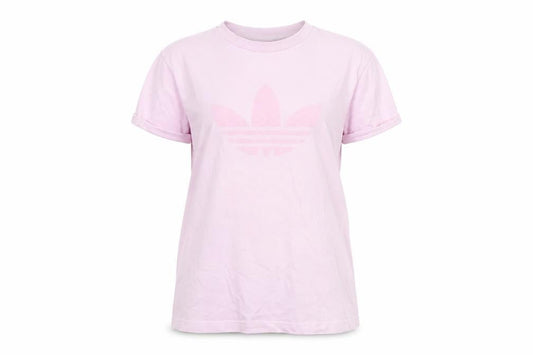 Front view of Adidas Women's Pink T-Shirt, size 4, Logo Design