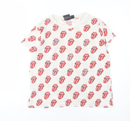 Additional front view of The Rolling Stones Women's White Graphic T-Shirt, size 10
