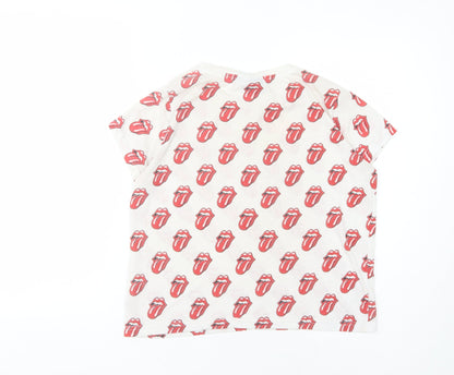 Back view of The Rolling Stones Women's White Graphic T-Shirt, size 10