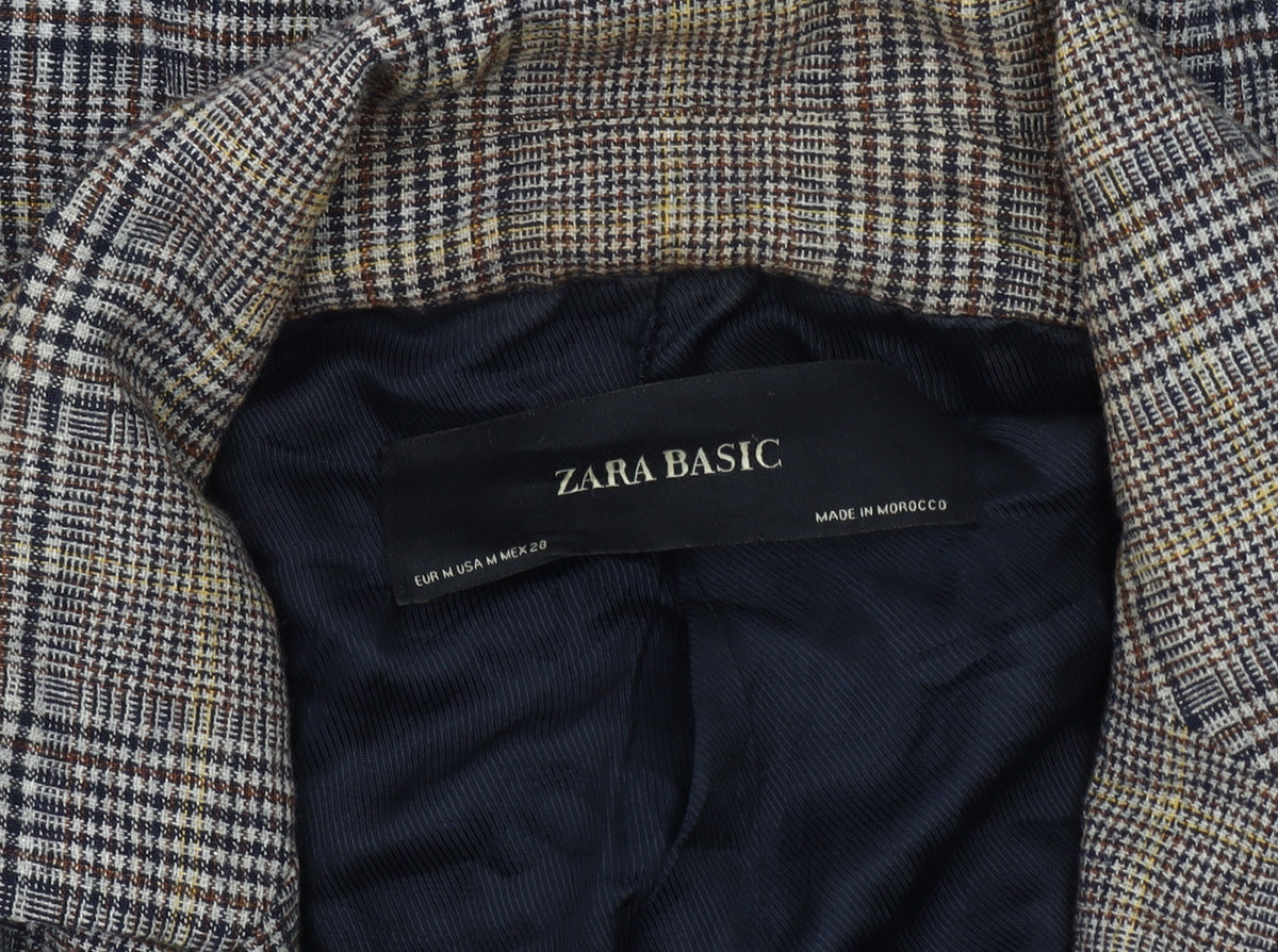 Zara Women’s Multicoloured Check Wool Overcoat Size 12