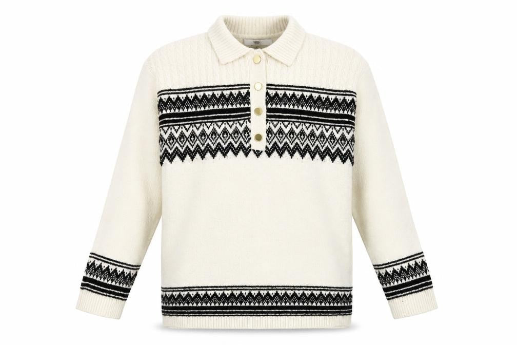 Next Men's Ivory Henley Jumper (M) – Fair Isle Design