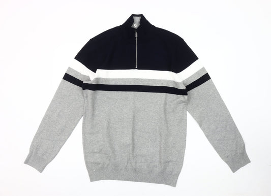 Very Men's Grey Striped 1/4 Zip Sweatshirt M